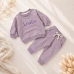 Ensemble pull et pantalon bébé brodé prénom, cadeau naissance baptême, tenue coton doux personnalisée – Image 6