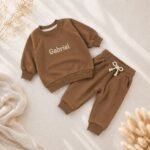 Ensemble pull et pantalon bébé brodé prénom, cadeau naissance baptême, tenue coton doux personnalisée – Image 5