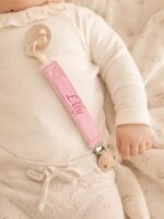 Attache tétine brodée prénom, accessoire bébé personnalisé, clip bois naturel, cadeau naissance baptême baby shower, coton 20 coloris – Image 6