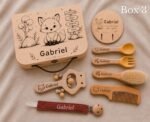 Coffret naissance bois renard gravé prénom bébé, valisette personnalisée et hochet gravé, cadeau naissance/ baptême original brodé en France – Image 6