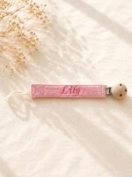 Attache tétine brodée prénom, accessoire bébé personnalisé, clip bois naturel, cadeau naissance baptême baby shower, coton 20 coloris – Image 7
