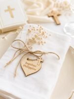Médaillon Baptême Personnalisé Gravé Laser, Cœur Bois Tilleul Prénom Date, Cadeau Baptême Original, Décoration Table Cérémonie